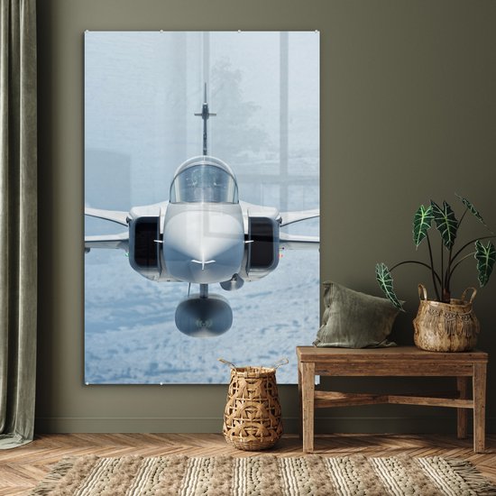 MuchoWow® Peinture sur verre 120x180 cm - Peinture acrylique sur verre - Avion de chasse volant de face - Photo sur verre - Peintures