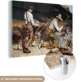 MuchoWow® Glasschilderij 120x80 cm - Schilderij acrylglas - De steenkloppers - schilderij van Gustave Courbet - Foto op glas - Schilderijen