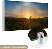 MuchoWow® Peinture sur verre - Lever de soleil sur un champ de coquelicots - 160x80 cm - Peintures sur verre acrylique - Photo sur Glas
