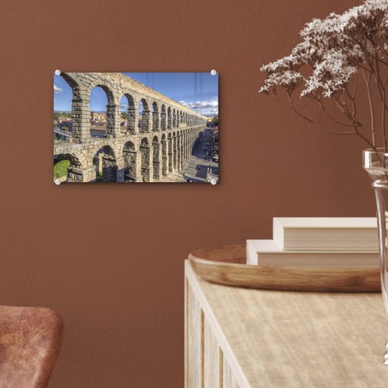 Ciel bleu au-dessus de l'aqueduc de Ségovie sur la péninsule ibérique Plexiglas 30x20 cm - petit - Tirage photo sur Glas (décoration murale en plexiglas)