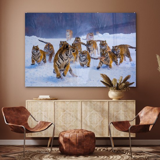 Peintures sur verre - Tigre - Neige - Animaux sauvages - Hiver - 150x100 cm - Peintures Plexiglas