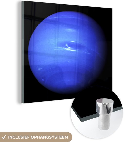 MuchoWow® Glasschilderij 50x50 cm - Schilderij acrylglas - Neptunus - Ruimte - Blauw - Foto op glas - Schilderijen
