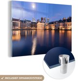 MuchoWow® Glasschilderij 120x80 cm - Schilderij acrylglas - Den Haag - Water - Skyline - Foto op glas - Schilderijen