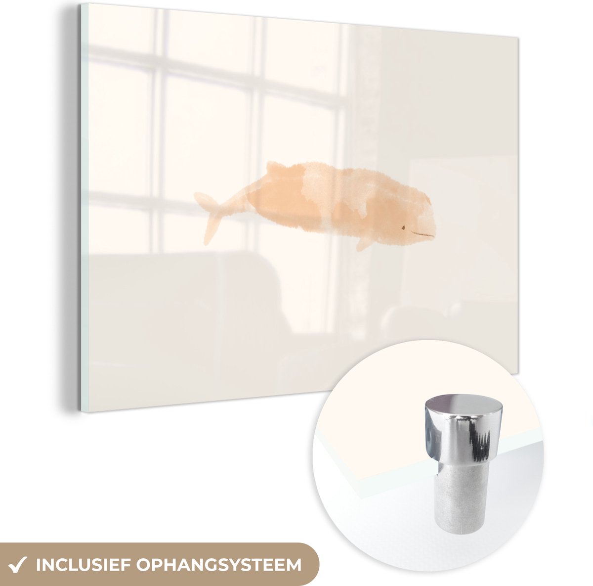 ® Glasschilderij 180x120 cm - Schilderij acrylglas - Vis - Waterverf - Pastel - Foto op glas - Muurdecoratie woonkamer - Wanddecoratie slaapkamer - Schilderijen