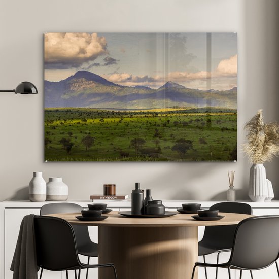 ® Glasschilderij 120x80 cm - Schilderij acrylglas - Het nationale park Masai Mara bij de Mount Kenya in Afrika - Foto op glas - Muurdecoratie woonkamer - Wanddecoratie slaapkamer - Schilderijen