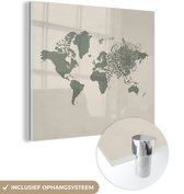 MuchoWow® Glasschilderij 20x20 cm - Schilderij acrylglas - Wereldkaart - Grijs - Panter - Foto op glas - Schilderijen