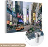 MuchoWow® Glasschilderij 90x60 cm - Schilderij acrylglas - New York - Geel - Manhattan - Foto op glas - Schilderijen