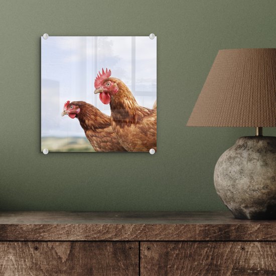 Peinture sur Verre - Gros plan de deux poulets - 20x20 cm - Peintures sur Verre Peintures - Photo sur Glas
