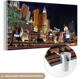 MuchoWow® Glasschilderij 80x40 cm - Schilderij glas - Strip - Las Vegas - Straat - Foto op acrylglas - Schilderijen