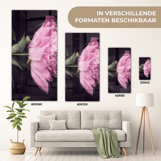 MuchoWow® Peinture sur verre 40x80 cm - Peinture sur verre acrylique - Pivoine avec gouttes de rosée - Photo sur verre - Peintures
