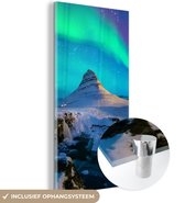 MuchoWow® Glasschilderij 20x40 cm - Schilderij acrylglas - Noorderlicht - Berg - IJsland - Foto op glas - Schilderijen