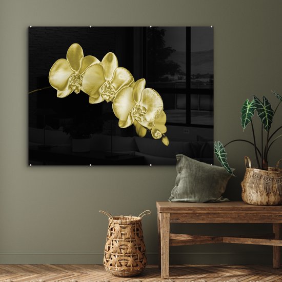 MuchoWow® Peinture sur verre 120x90 cm - Peinture sur verre acrylique - Les orchidées colorées sur fond noir - Photo sur verre - Peintures