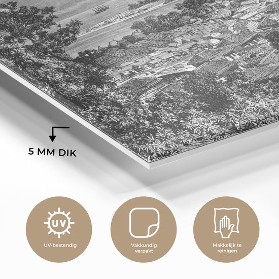 MuchoWow® Peinture sur verre 180x120 cm - Peinture sur verre acrylique - Illustration Zwart et blanc de Yokohama au Japon - Photo sur verre - Peintures