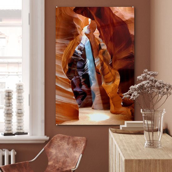 Peinture sur verre - La lumière du soleil à travers les crevasses étroites de l'Antelope Canyon - 80x120 cm - Peintures sur verre acrylique - Photo sur Glas