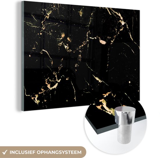 MuchoWow® Peinture sur verre 120x80 cm - Peinture sur verre acrylique - Marbre - Chaux - Zwart - Or - Photo sur verre - Peintures
