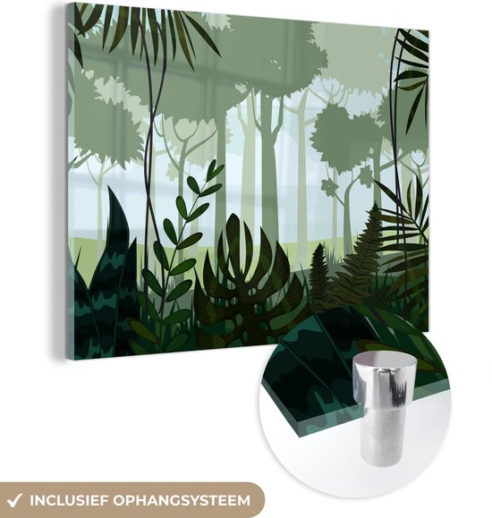 MuchoWow® Glasschilderij 80x60 cm - Schilderij acrylglas - Jungle - Planten - Tropisch - Jongen - Meisje - Kinderen - Foto op glas - Schilderijen