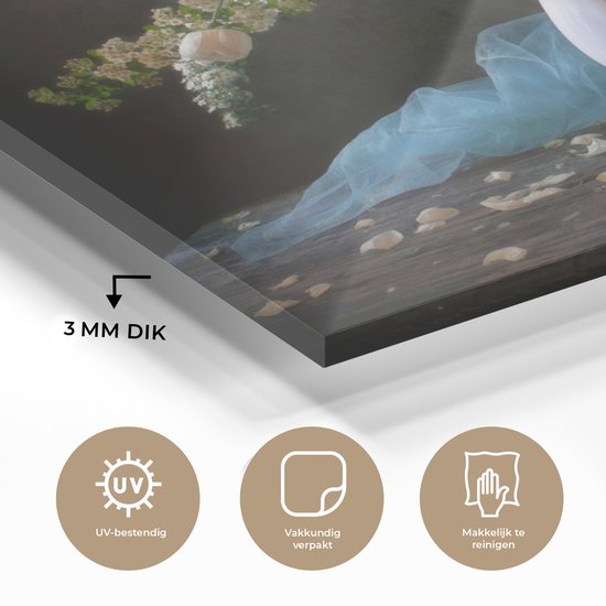 MuchoWow® Glasschilderij 40x30 cm - Schilderij acrylglas - Bloemen - Wit - Stilleven - Foto op glas - Schilderijen
