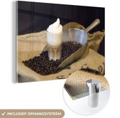 MuchoWow® Peinture sur Verre - Latte Macchiato avec Grains de Café - 30x20 cm - Peintures sur Verre Acrylique - Photo sur Glas