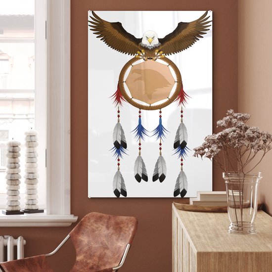 MuchoWow® Peinture sur verre 80x120 cm - Peinture sur verre acrylique - Illustration d'un attrape-rêves avec un aigle - Photo sur verre - Peintures