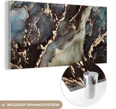 MuchoWow® Glasschilderij 120x60 cm - Schilderij acrylglas - Marmer - Goud - Groen - Foto op glas - Schilderijen