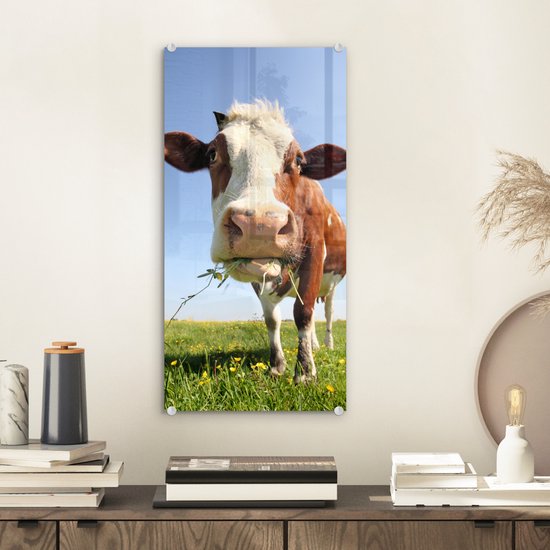 Peinture sur Verre - Vache - Animal - Fleurs - 20x40 cm - Peintures sur Verre Peintures - Photo sur Glas