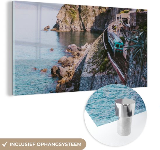 MuchoWow® Peinture sur verre 160x80 cm - Peinture sur verre acrylique - Italie - Train - Mer - Photo sur verre - Peintures