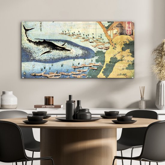 MuchoWow® Peinture sur verre 80x40 cm - Peinture acrylique sur verre - Une baleine à Goto - Peinture de Katsushika Hokusai - Photo sur verre - Peintures