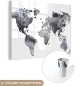 MuchoWow® Glasschilderij 80x60 cm - Schilderij acrylglas - Wereldkaart - Abstract - Grijs - Waterverf - Foto op glas - Schilderijen