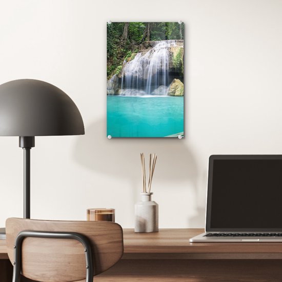 MuchoWow® Peinture sur verre 20x30 cm - Peinture acrylique sur verre - Water - Cascade - Arbres - Photo sur verre - Peintures