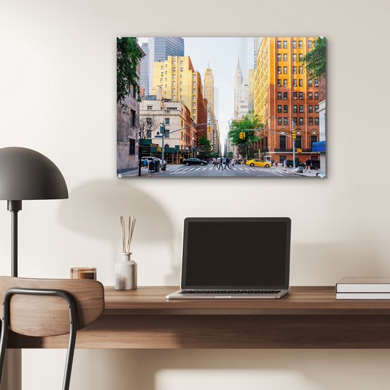 MuchoWow® Peinture sur verre 60x40 cm - Peinture sur verre acrylique - Traverser la rue à New York - Photo sur verre - Peintures