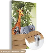 MuchoWow® Glasschilderij 100x150 cm - Schilderij acrylglas - Jungle dieren - Natuur - Planken - Kinderen - Giraffe - Foto op glas - Schilderijen
