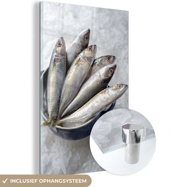 Peinture sur verre - Maquereau frais dans un seau avec de la glace - 20x30 cm - Peintures sur Verre Peintures - Photo sur Glas