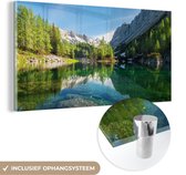 MuchoWow® Glasschilderij 40x20 cm - Schilderij acrylglas - Water - Bergen - Rotsen - Foto op glas - Schilderijen