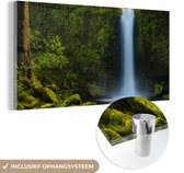 MuchoWow® Glasschilderij 40x20 cm - Schilderij acrylglas - Jungle - Waterval - Natuur - Foto op glas - Schilderijen