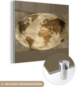 MuchoWow® Glasschilderij 20x20 cm - Schilderij acrylglas - Wereldkaart - Wereldbol - Retro - Foto op glas - Schilderijen