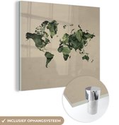 MuchoWow® Glasschilderij 50x50 cm - Schilderij acrylglas - Wereldkaart - Planten - Patroon - Foto op glas - Schilderijen