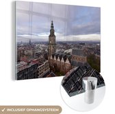MuchoWow® Glasschilderij 30x20 cm - Schilderij acrylglas - Groningen - Martinitoren - Lucht - Foto op glas - Schilderijen