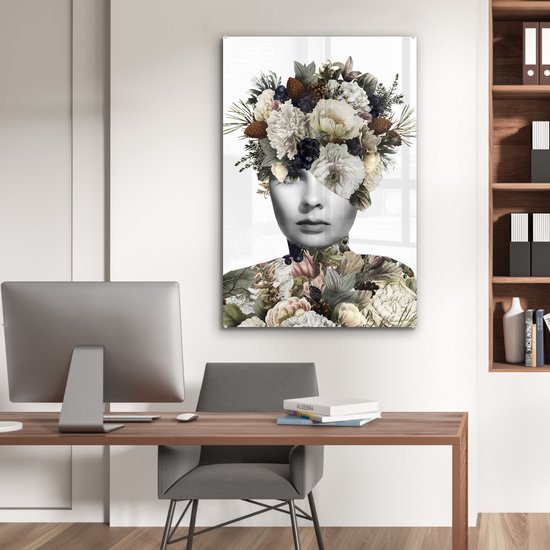 MuchoWow® Peinture sur verre - Femme - Éclats - Fleurs - 60x90 cm - Peintures sur verre acrylique - Photo sur Glas