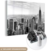 MuchoWow® Glasschilderij 120x80 cm - Schilderij acrylglas - New York - Amerika - Zwart - Wit - Foto op glas - Schilderijen