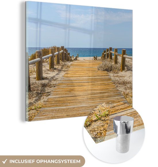 MuchoWow® Glasschilderij 50x50 cm - Schilderij acrylglas - Strand - Zee - Pad - Foto op glas - Schilderijen