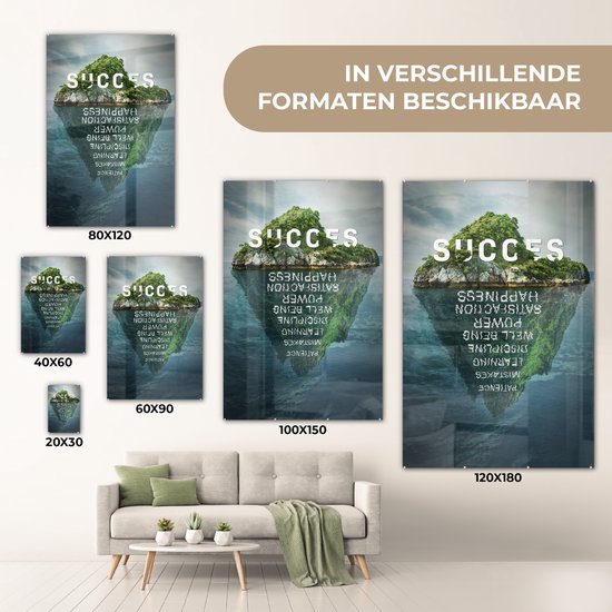 ® Glasschilderij 100x150 cm - Schilderij acrylglas - Landschap - Quote - Succes - Foto op glas - Muurdecoratie woonkamer - Wanddecoratie slaapkamer - Schilderijen