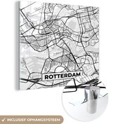 Peinture sur Verre - Carte - Rotterdam - Zwart - Wit - 90x90 cm - Peintures sur Verre Peintures - Photo sur Glas