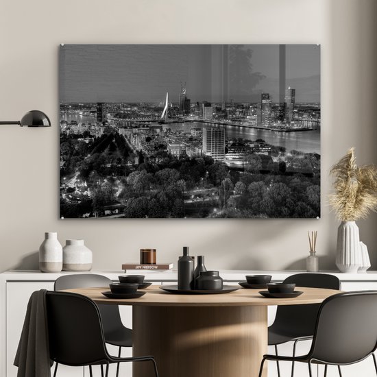 Peinture sur verre - Vue depuis l'Euromast de Rotterdam - noir et blanc - 90x60 cm - Peintures Plexiglas