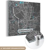 MuchoWow® Glasschilderij 50x50 cm - Schilderij acrylglas - Plattegrond - Eindhoven - Grijs - Blauw - Foto op glas - Schilderijen - Stadskaart