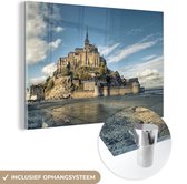 MuchoWow® Glasschilderij 90x60 cm - Schilderij acrylglas - Kasteel - Frankrijk - Water - Foto op glas - Schilderijen