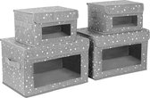 Boîte de rangement en tissu avec couvercle (4 pièces) - boîte de rangement pliable coffre à jouets pour enfants avec couvercle, poignées et fenêtres - système de rangement armoire, chambre d'enfant et bureau - 2 tailles