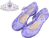 Prinsessenschoenen klittenband + kroon (tiara) - paars - maat 33/34 - vallen 1-2 maten kleiner - Het Betere Merk - verkleedschoenen prinses - prinsessen schoenen plastic - Giftset voor bij je Prinsessenjurk - binnenzool 20,5 cm