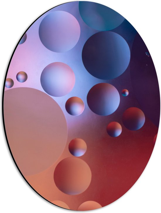 Dibond Ovaal - Abstracte Bollen in het Rood, Paars en Blauw - 30x40 cm Foto op Ovaal (Met Ophangsysteem)