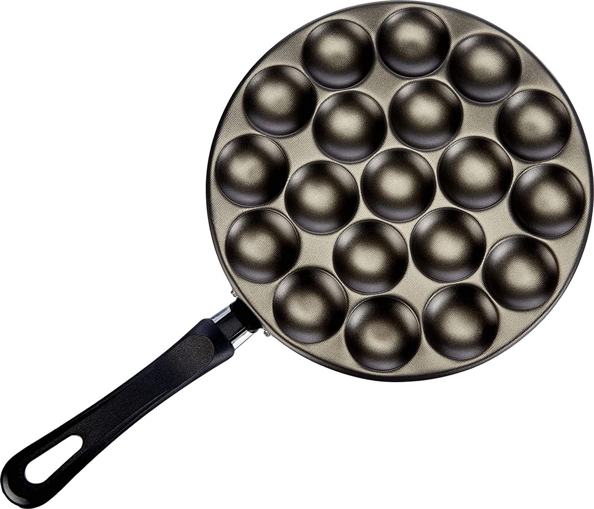 Poffertjes pannenset met recepten, deegfles en houten stokjes, aluminium, breedte 25 cm, 6 losse delen