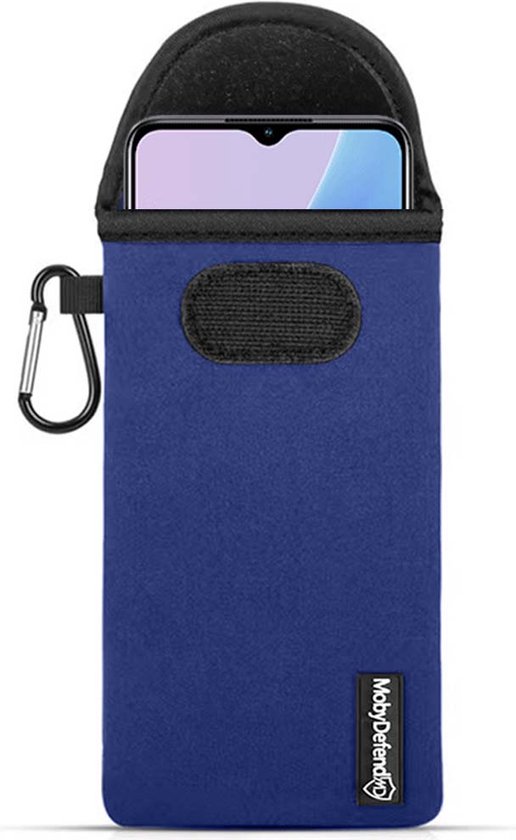 Foto: Hoesje voor oppo a78 5g mobydefend neopreen pouch met karabijnhaak insteekhoesje riemlus hoesje blauw gsm hoesje telefoonhoesje geschikt voor oppo a78 5g